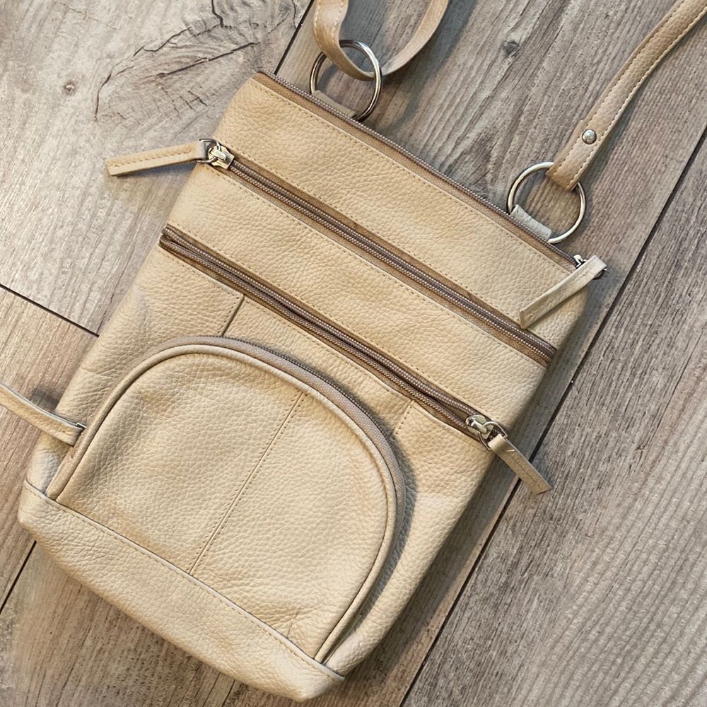 Real Leather Cream Crossbody